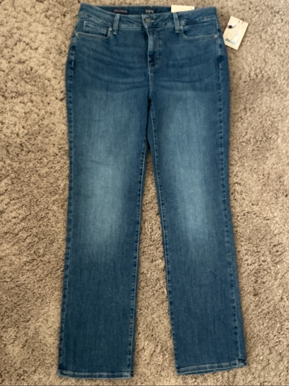 NYDJ High-Rise Medium Wash Blue Marilyn Straight Leg Jeans